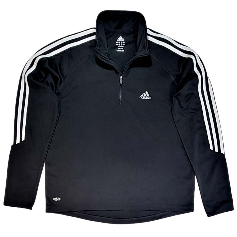 Adidas Men's Black Classic 1/4 Zip Performance Athletic Pullover Track Jacket •L